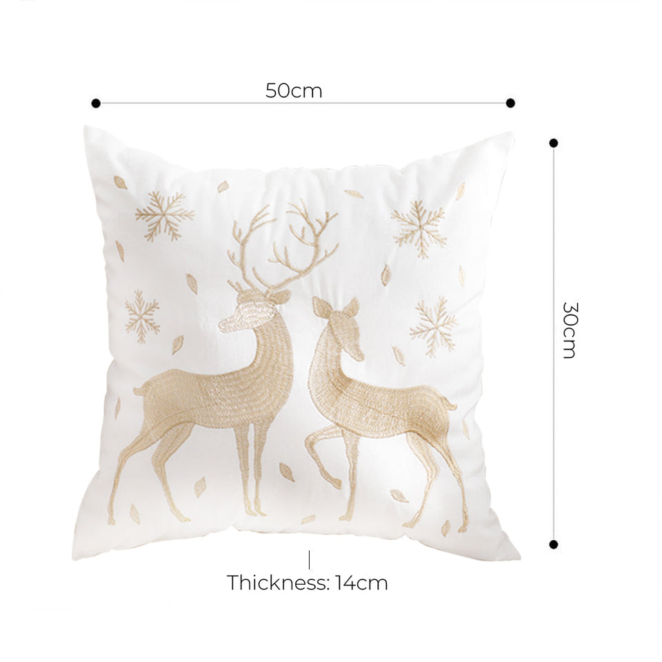 SOGA 2-Pack 45cm White & Gold Christmas Reindeer Throw Pillows