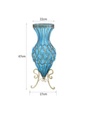 SOGA 67cm Blue Glass Tall Floor Vase with Metal Flower Stand