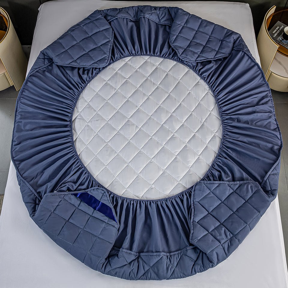 SOGA 2X Blue 183cm Wide Cross-Hatch Mattress Cover Thick Quilted Stretchable Bed Spread Sheet Protector with Pillow Covers