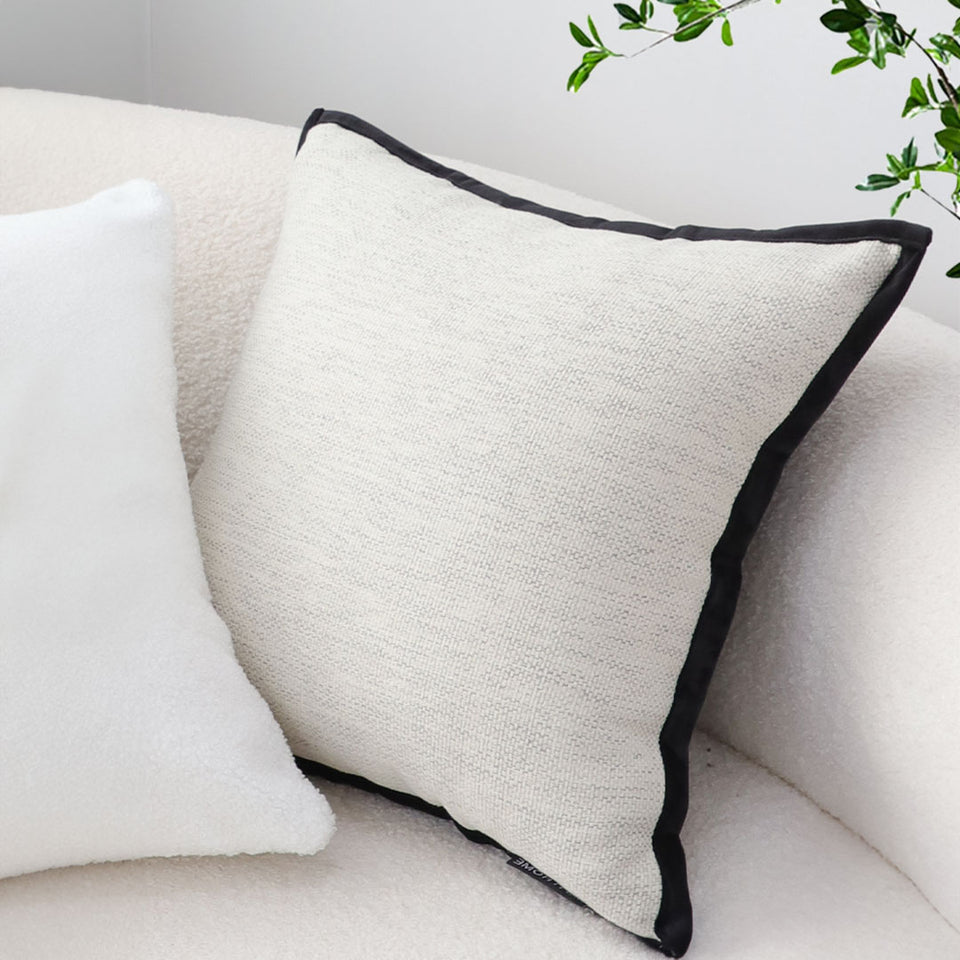 SOGA 2X 50cm Classic Natural Linen Black Piped Edge Decorative Throw Pillow