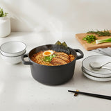SOGA Kitchenware Bundle – White Japanese Ceramic Dinnerware Set & Black Cast Iron Stewpot