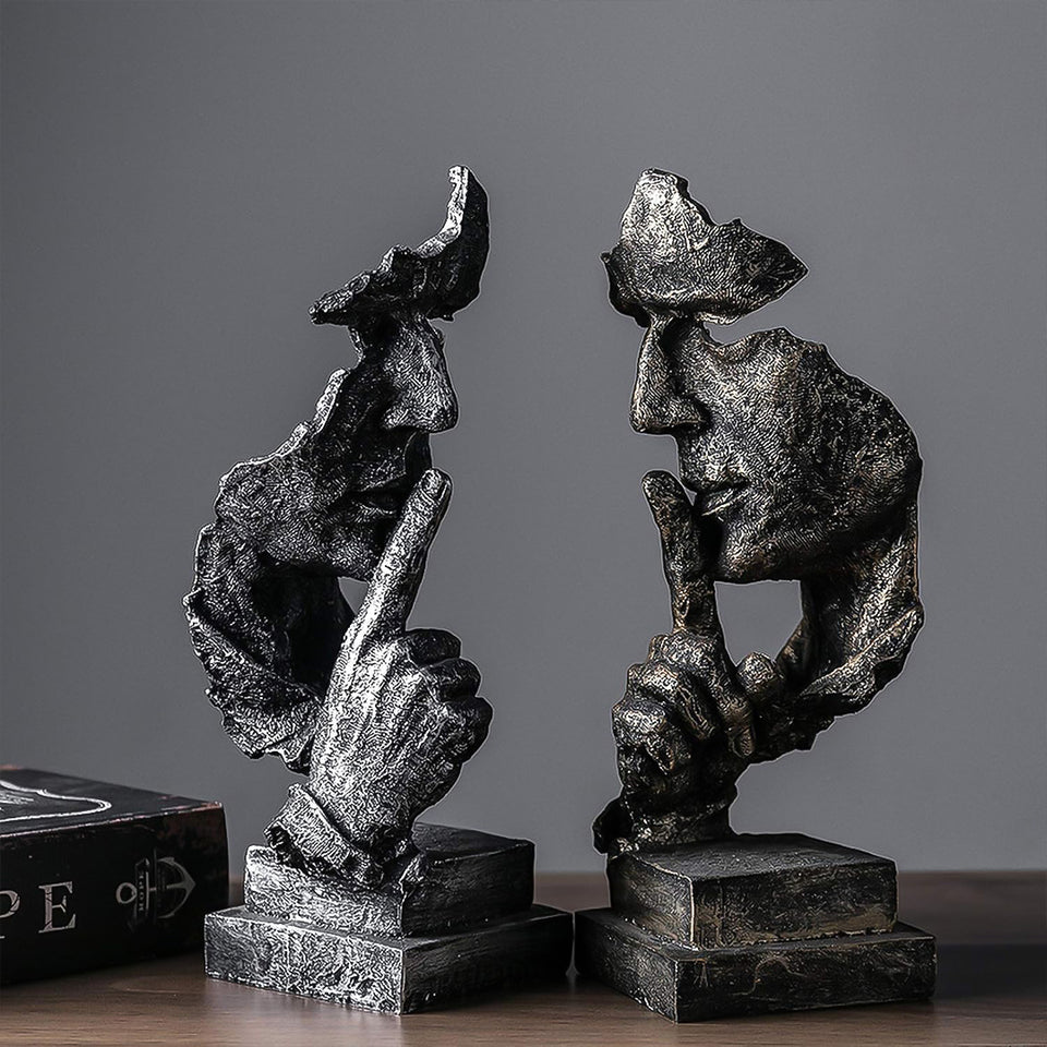 SOGA 31cm Black Resin Sculpture Silent Shush Face Design Modern Art for Home Decor