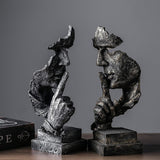 SOGA 31cm Black Resin Sculpture Silent Shush Face Design Modern Art for Home Decor