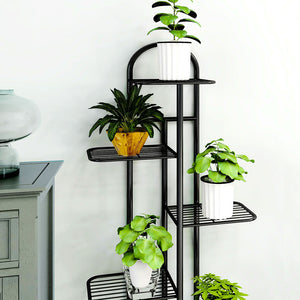 SOGA 6 Tier 7 Pots Black Metal Plant Stand Flowerpot Display Shelf Rack Indoor Home Office Decor