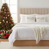 SOGA Christmas Bundle – 2 White & Gold Christmas Sleigh Pillow & White Knitted Throw Blanket