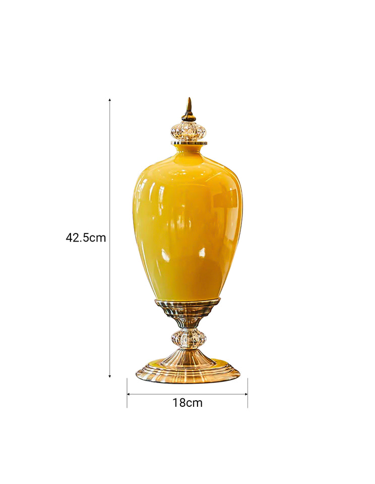 SOGA 2x 42cm Ceramic Oval Flower Vase with Gold Metal Base Yellow