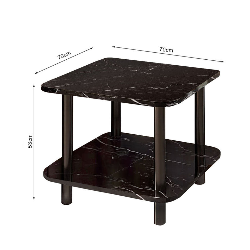 SOGA 70cm Black Stone-Patterned Side Table – Modern Round Design with Black Metal Legs
