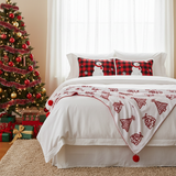 SOGA Christmas Bundle – 2 Red Snowman Lumbar Pillow & Red Christmas Tree Fleece Throw Blanket