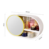 SOGA 39cm Oval Wall-Mounted Mirror Storage Box Vanity Mirror Rack Bathroom Adhesive Shelf Home Organiser Decor
