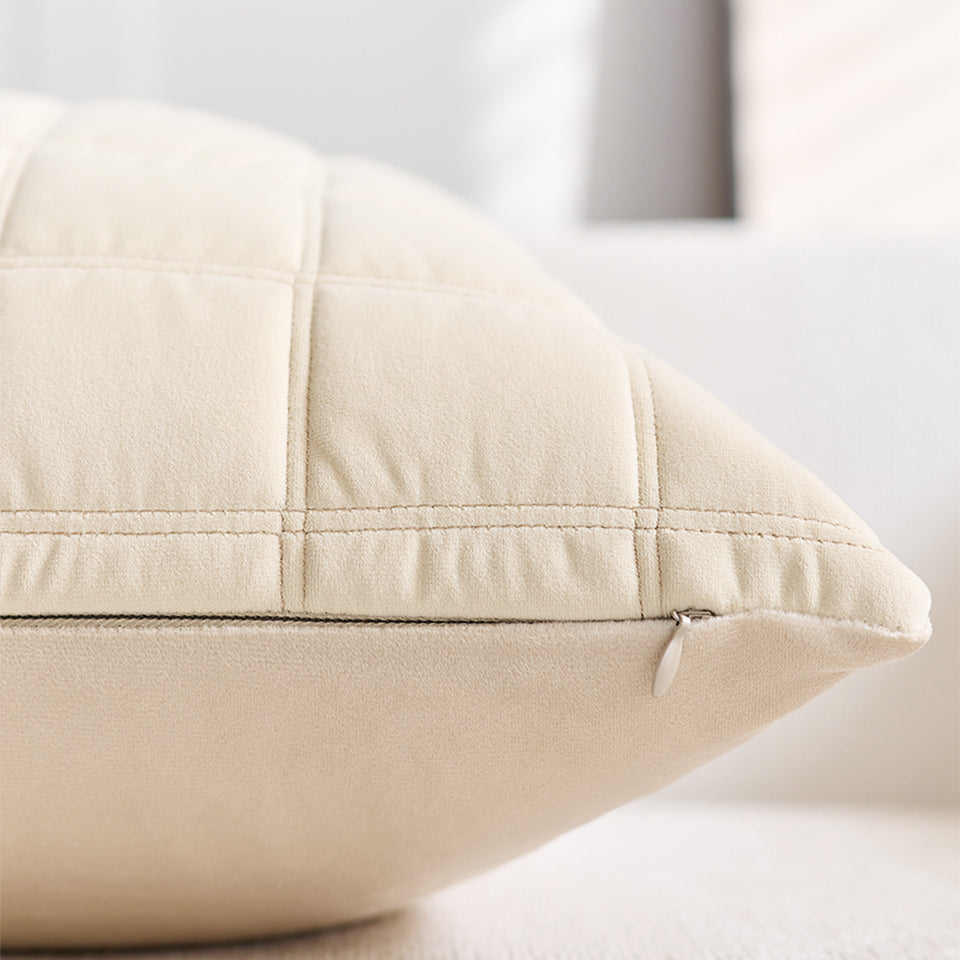 SOGA 2X 30cm Beige Quilted Grid Pattern Decorative Throw Pillow