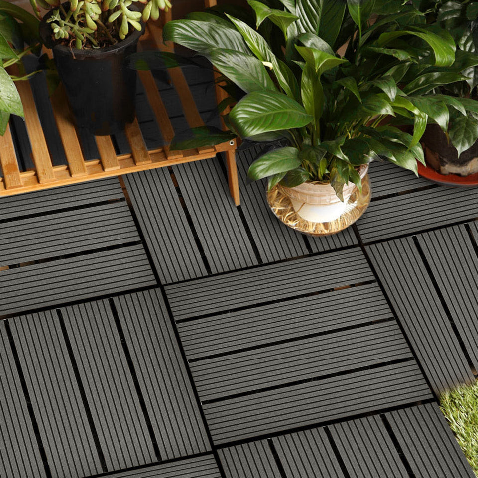 SOGA 11 pcs Grey DIY Wooden Composite Decking Tiles Garden Outdoor Backyard Flooring Home Decor