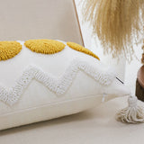 SOGA 30cm Cream Yellow Circle Pom Chevron Tassel Decorative Pillow