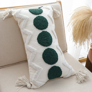 SOGA 2X 30cm Cream Green Circle Pom Chevron Tassel Decorative Pillow