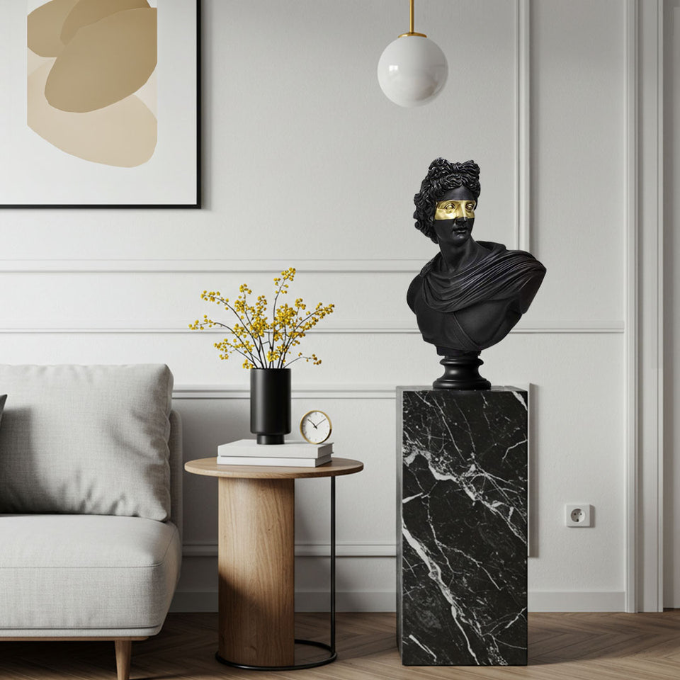SOGA 40cm Black Classical Bust Resin Sculpture with Gold Eye Mask for Modern Home Decor