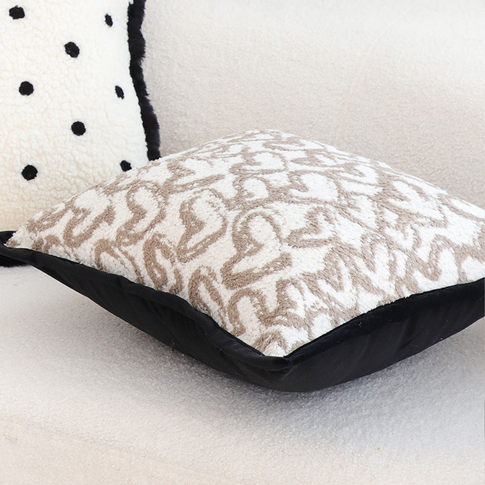 SOGA 50cm Elegant Beige Scrollwork Pattern Black Trim Decorative Throw Pillow