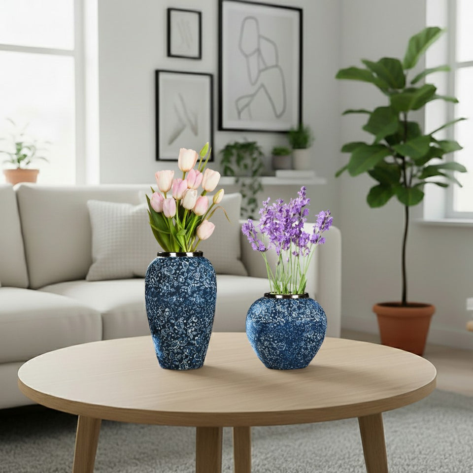 SOGA Home & Living Bundle – Blue with White Mini Floral Ceramic Vases for Elegant Home Decor