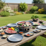 SOGA Kitchenware Bundle – Silver Grilling Plate, Divided Sauce Pan & Portable Charcoal BBQ Grill