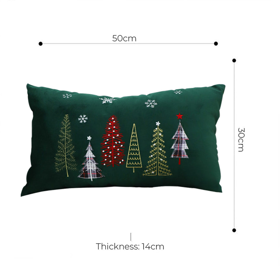 SOGA 30cm Dark Green Christmas Forest Embroidered Lumbar Pillow