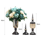 SOGA 2 x Clear Glass Flower Vase with Lid and Blue Flower Filler Vase Black Set