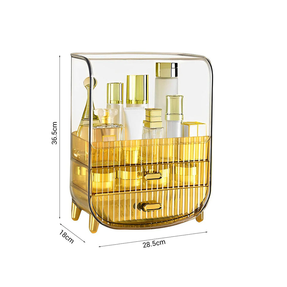 SOGA 3 Tier Golden Yellow Multifunctional Countertop Cosmetic Storage Makeup Perfume Skincare Display Stand Shelf Drawer Type Organiser