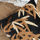 SOGA 2X 45cm Black Brown Bamboo Leaf Botanical Embroidered Throw Pillow