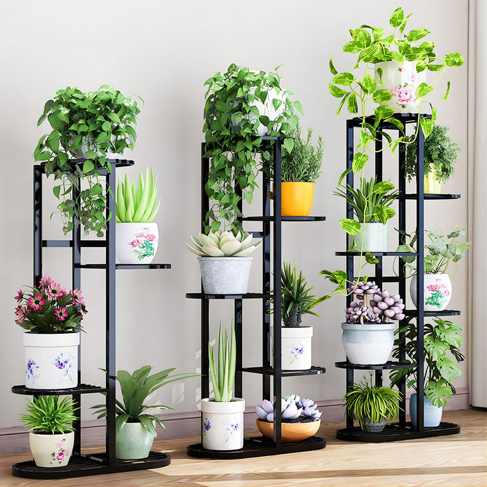 SOGA 6 Tier 7 Pots Black Metal Plant Rack Flowerpot Storage Display Stand Holder Home Garden Decor