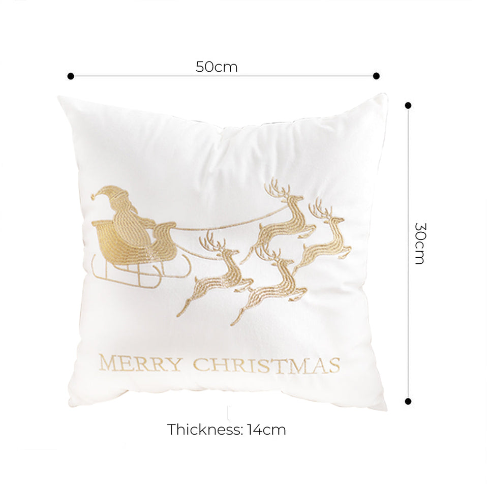 SOGA 2-Pack 45cm White & Gold Christmas Sleigh Throw Pillows
