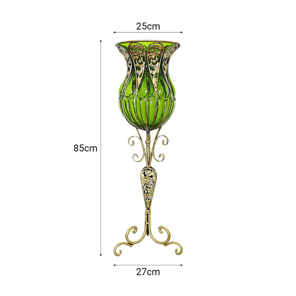 SOGA 85cm Green Glass Tall Floor Vase and 12pcs Blue Artificial Fake Flower Set