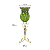SOGA 85cm Green Glass Tall Floor Vase and 12pcs Blue Artificial Fake Flower Set