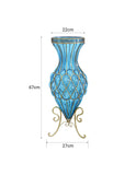 SOGA 67cm Blue Glass Tall Floor Vase and 12pcs Pink Artificial Fake Flower Set