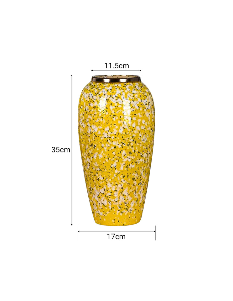 SOGA 35x17cm Yellow with White Mini Floral Large Ceramic Flower Vase Elegant Living Room Home Decor