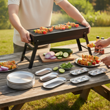 SOGA Kitchenware Bundle – Portable Charcoal Grill, Silver Grilling Plate, Nordic Plate & Sauce Pan