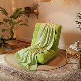 SOGA Home & Living Bundle – Green Acrylic Knitted Throw Blanket & Green Floor Recliner Sofa