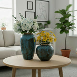 SOGA Home & Living Bundle – Light Blue Ceramic Flower Vases for Elegant Living Room Decor