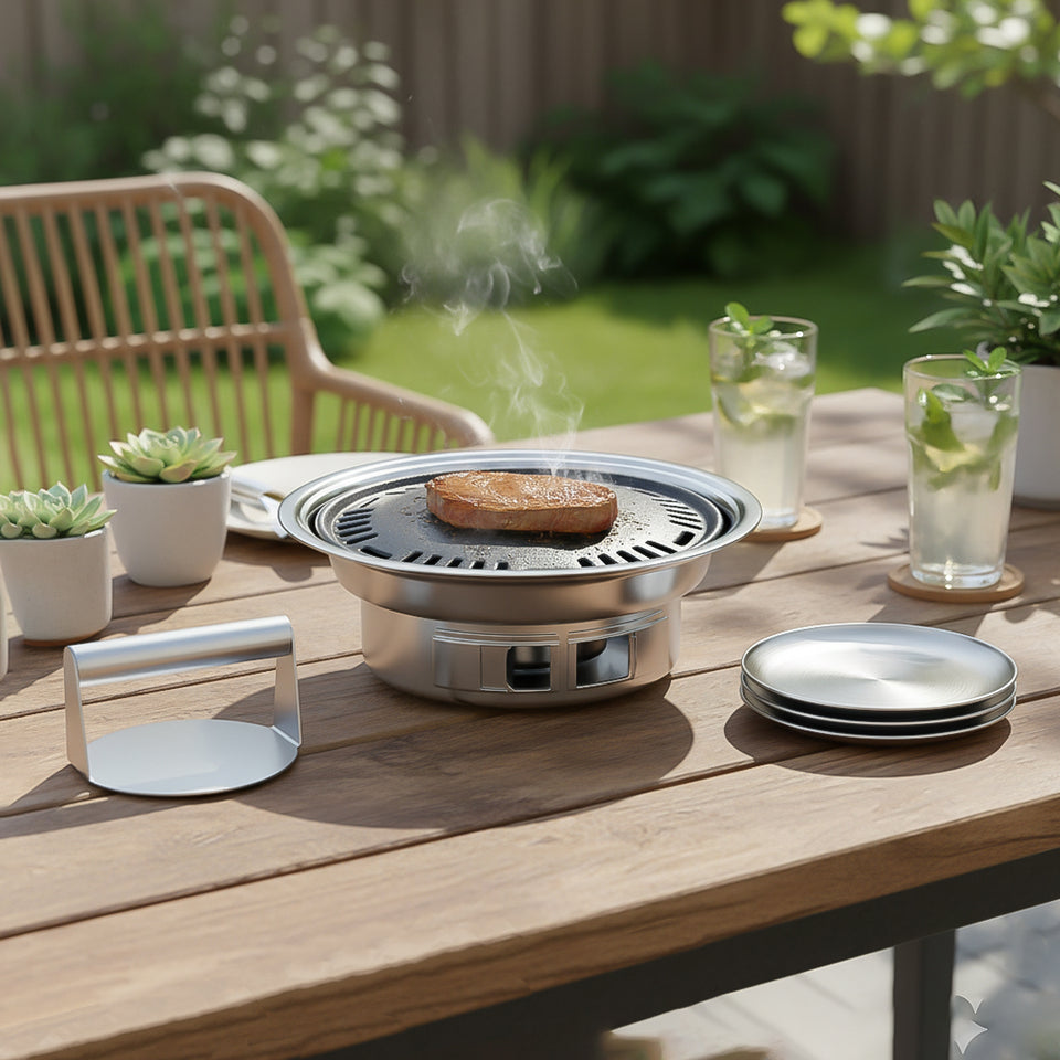 SOGA Kitchenware Bundle – Stainless Steel BBQ Grill, Burger Press & Premium Grilling Plate