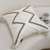 SOGA Boho Tufted Cushion 45cm Tassel White Brown Geometric Decorative Throw Pillow