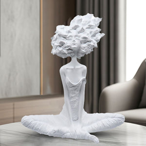 SOGA 59cm White Resin Sculpture Abstract Yoga Girl Design for Home Decor
