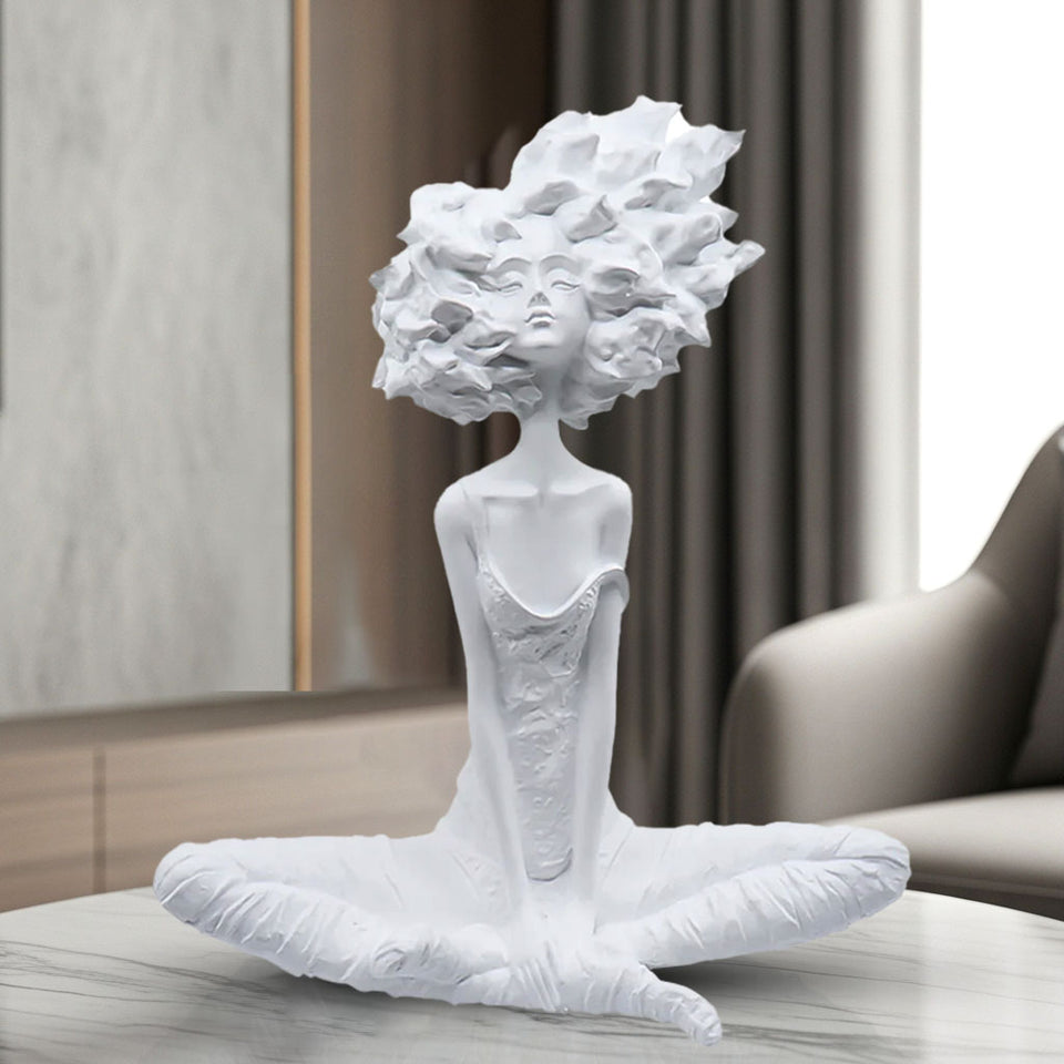 SOGA 59cm White Resin Sculpture Abstract Yoga Girl Design for Home Decor