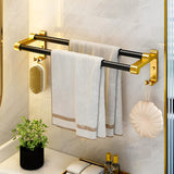 SOGA 2X 61cm Wall-Mounted Double Pole Towel Holder Bathroom Organiser Rail Hanger with Hooks