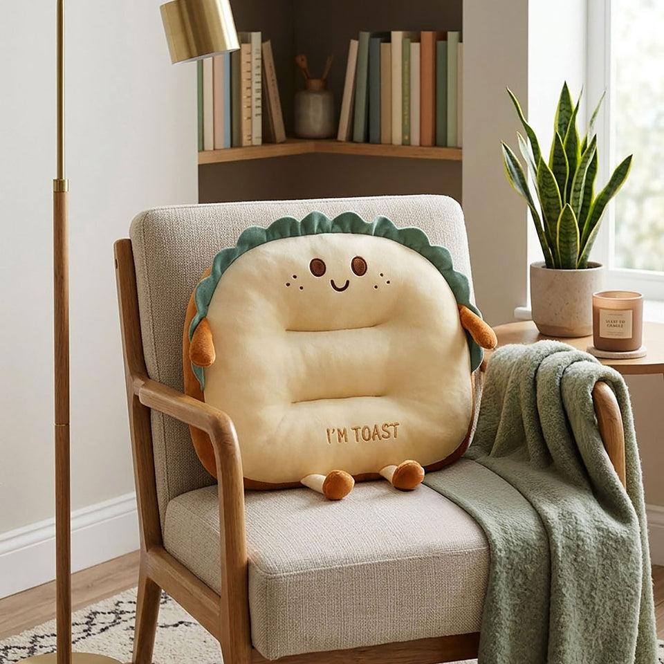SOGA 2X Smiley Face Toast Bread Cushion Stuffed Car Seat Plush Cartoon Back Support Pillow Home Decor