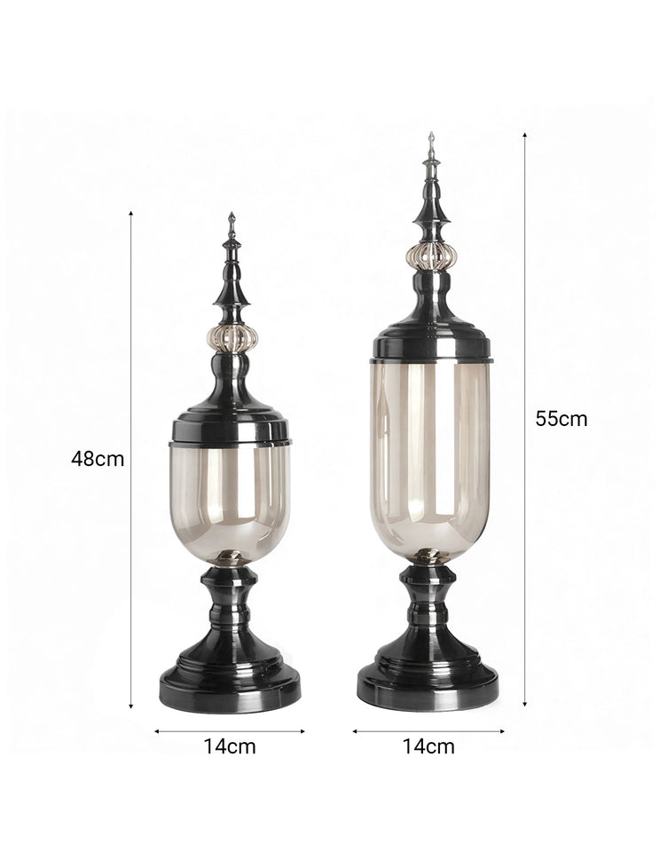 SOGA 2 x Clear Glass Flower Vase with Lid and Transparent Filler Vase Black Set