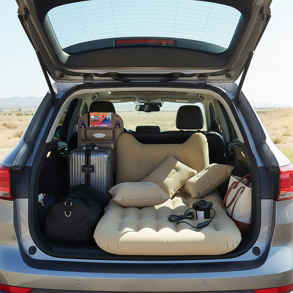 SOGA Car Bundle – White Back Seat Storage Organizer & Beige Honeycomb Inflatable Mattress