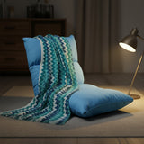 SOGA Home & Living Bundle – Blue Zigzag Knitted Throw Blanket & Blue Adjustable Floor Recliner