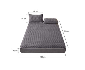 SOGA 2X Grey 153cm Wide Mattress Cover Thick Quilted Fleece Stretchable Clover Design Bed Spread Sheet Protector with Pillow Covers