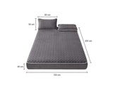 SOGA 2X Grey 153cm Wide Mattress Cover Thick Quilted Fleece Stretchable Clover Design Bed Spread Sheet Protector with Pillow Covers