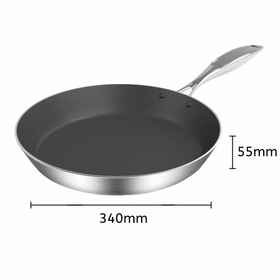 SOGA Stainless Steel Fry Pan Non Stick Interior 34cm