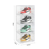 SOGA 4 Tier Transparent Portable Shoe Organiser Sneaker Footwear Folding Plastic Bin Stackable Storage Box with Magnetic Door