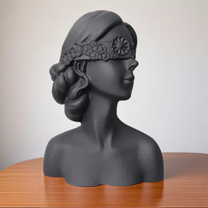 SOGA 36cm Black Resin Sculpture Blindfold Lady Bust Design for Home Decor