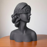 SOGA 36cm Black Resin Sculpture Blindfold Lady Bust Design for Home Decor