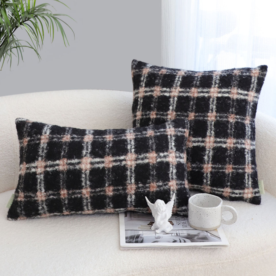 SOGA 2X 35cm Modern Plaid Pattern Blush Pink Gray Decorative Throw Pillow